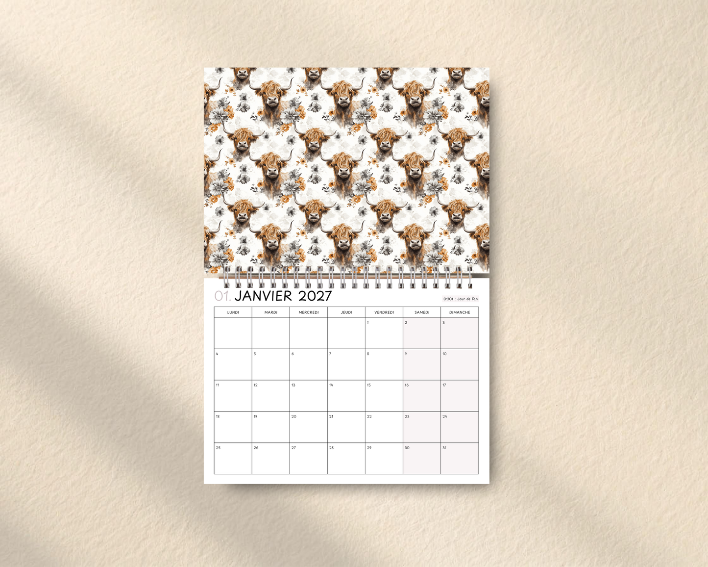 2027 Monthly Wall Calendar - Highland Cows| Cute & Functional Family Planner
