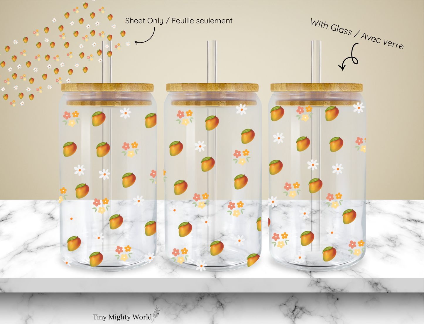 UV DTF Decal or Glass Cup – 16oz Cup or Transfer Sheet Option - Mango flowers Collection 2026