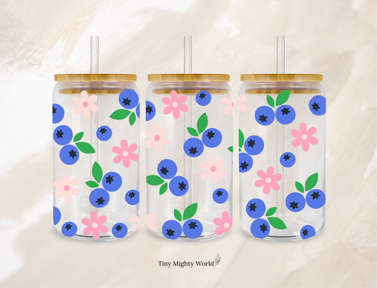 UV DTF Decal or Glass Cup – 16oz Cup or Transfer Sheet Option – Blueberry