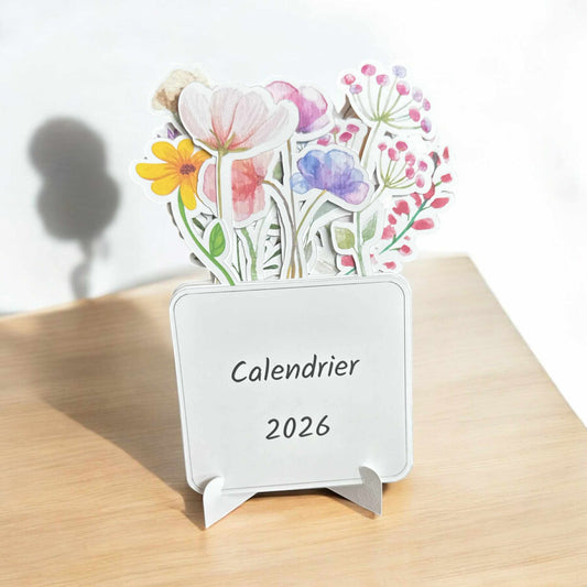 Calendrier de bureau 2026 avec imprimés floraux mensuels – Format compact sur pied