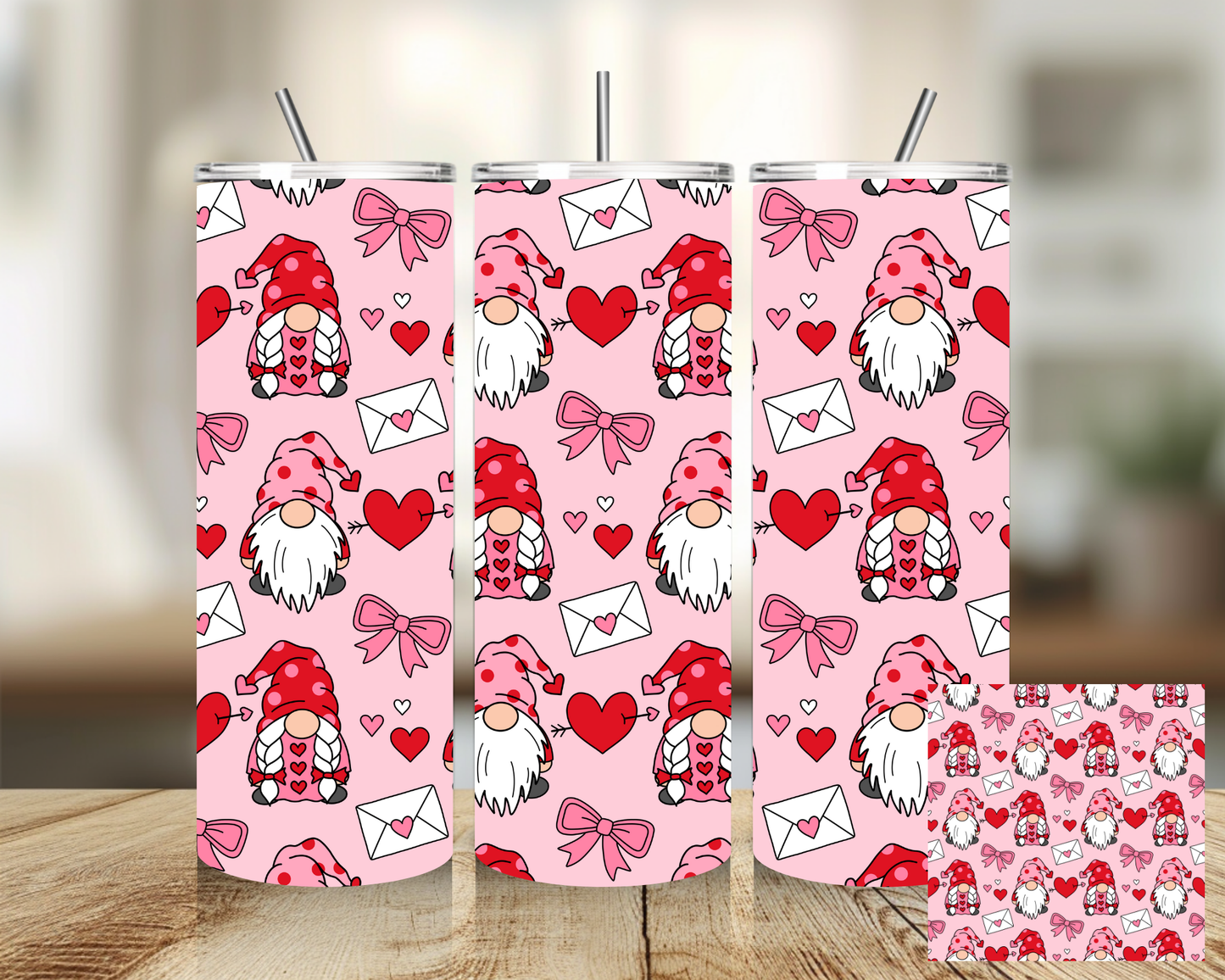 Tumbler 20 oz - Valentines Heart Gnomes Tumbler - Insulated Stainless Steel