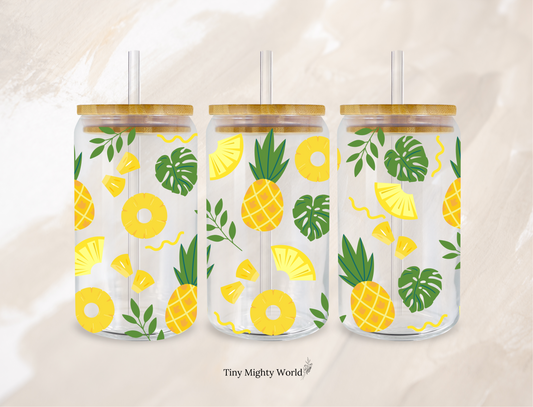 UV DTF Decal or Glass Cup – 16oz Cup or Transfer Sheet Option – Pineapple