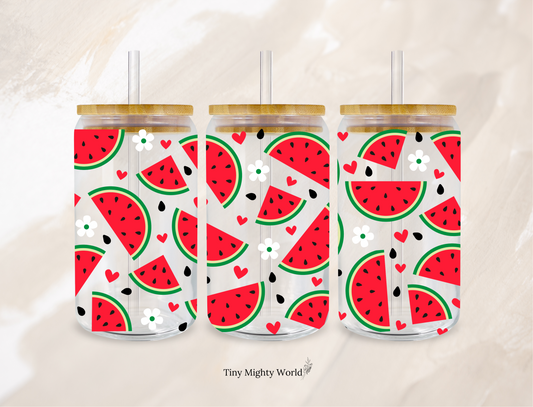 UV DTF Decal or Glass Cup – 16oz Cup or Transfer Sheet Option – Watermelon