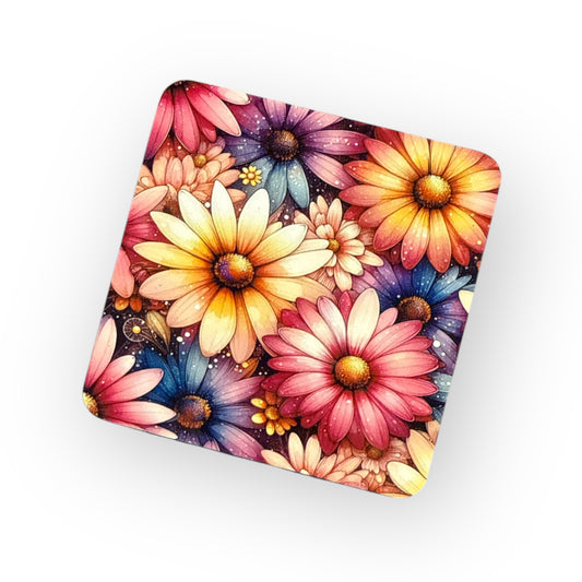 Square Coaster – Stylish & Durable Drink  - Flashy Color Flower