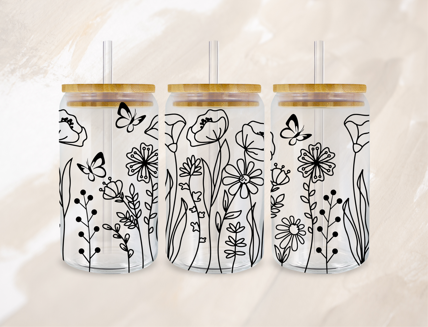 UVDTF Cup 16Oz - Minimalist Black Line Flower