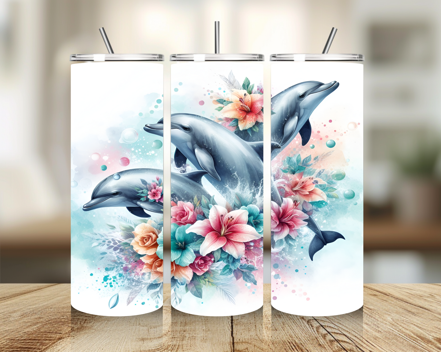Tumbler 20 oz - Dolphin Flowers Tumbler - Insulated Stainless Steel