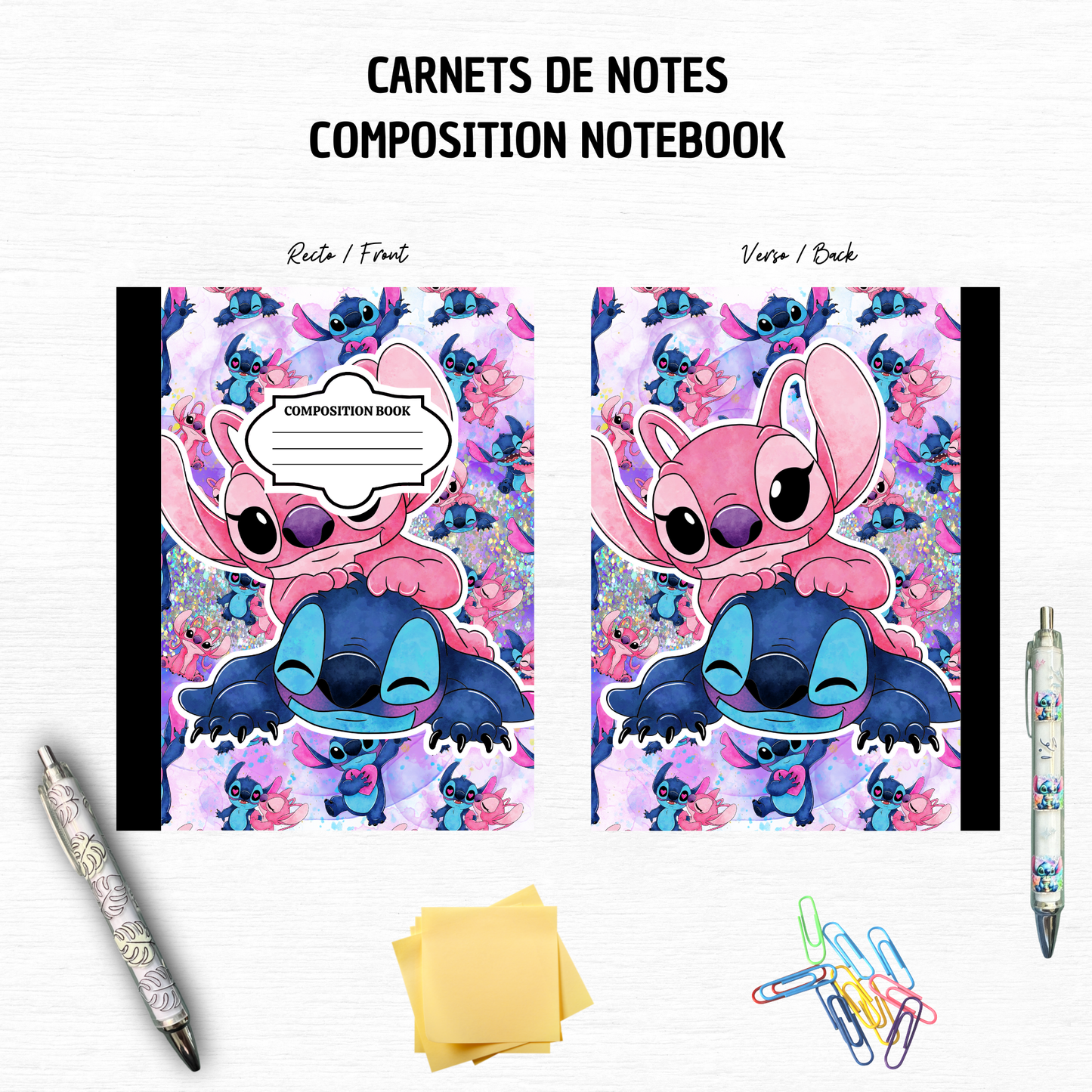 Blue & Pink Alien Shiny - Composition Notebook – 7x10 inches, 100 Lined Pages – Trendy Stationery