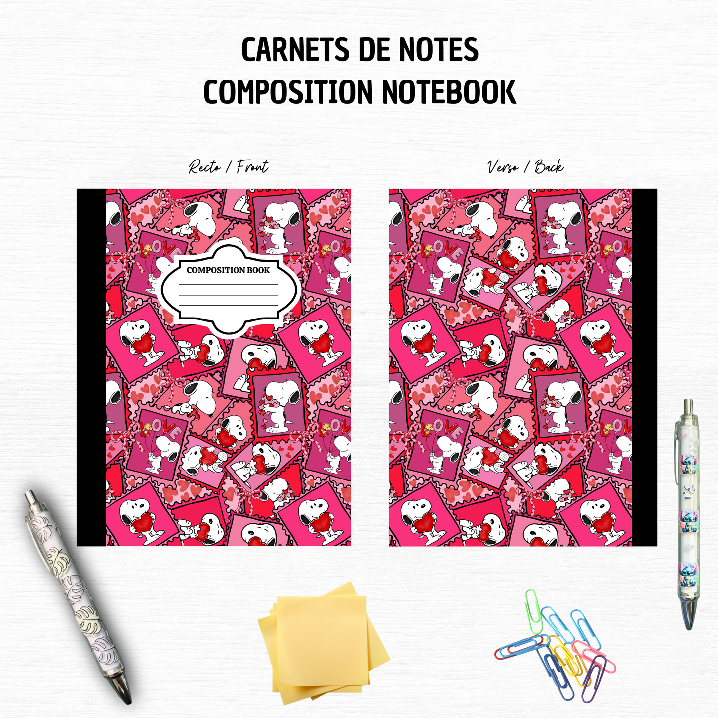 Valentine White Dogs Hearts - Composition Notebook – 7x10 inches, 100 Lined Pages – Trendy Stationery