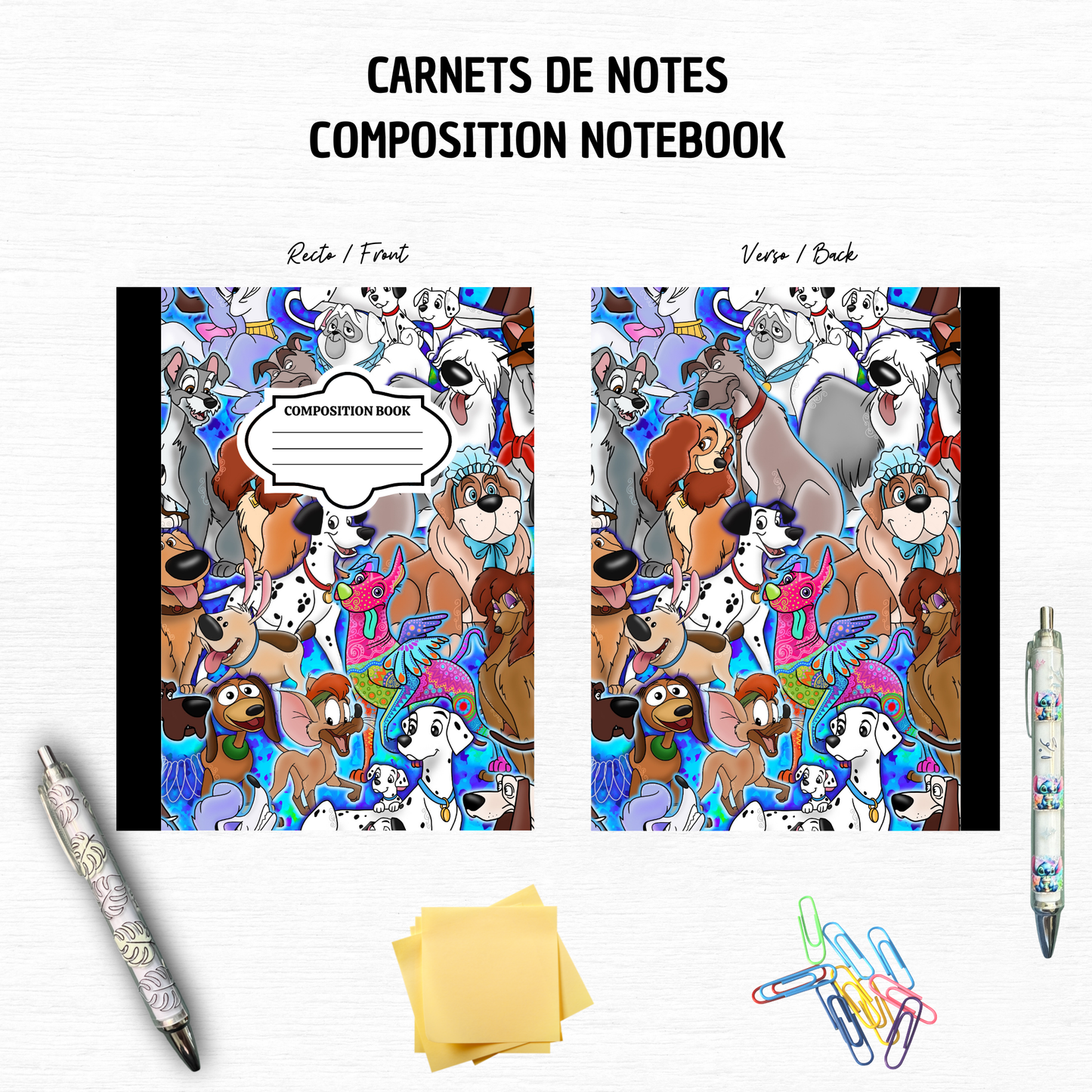 Mix Dogs Cartoon Flashy - Cahier de composition – 7x10 pouces, 100 pages lignées – Papeterie tendance