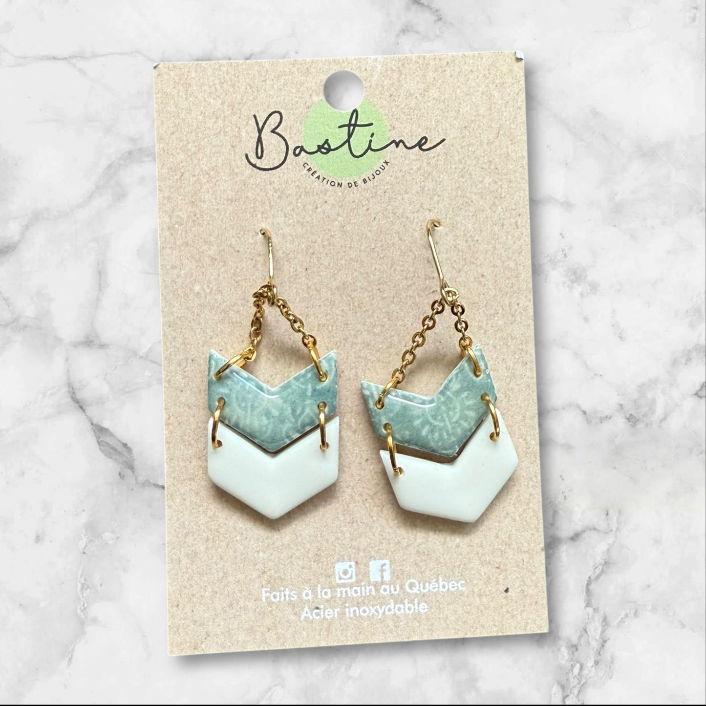 Earring Green Marble Style