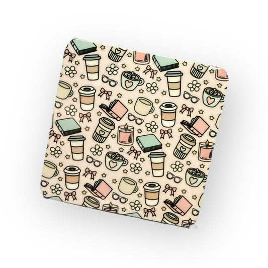 Square Coaster – Stylish & Durable Drink  - Candle Book Coffee