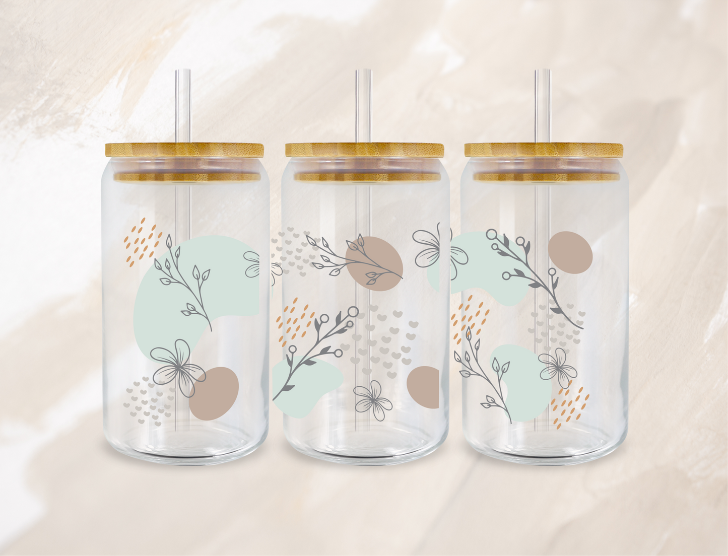 UVDTF Cup 16Oz - Minimalist Grey Green Flower