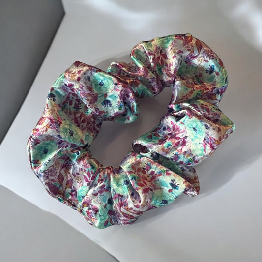 Chouchou Satin fleur bleu mauve