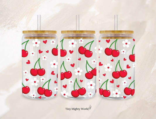 UV DTF Decal or Glass Cup – 16oz Cup or Transfer Sheet Option – Cherry