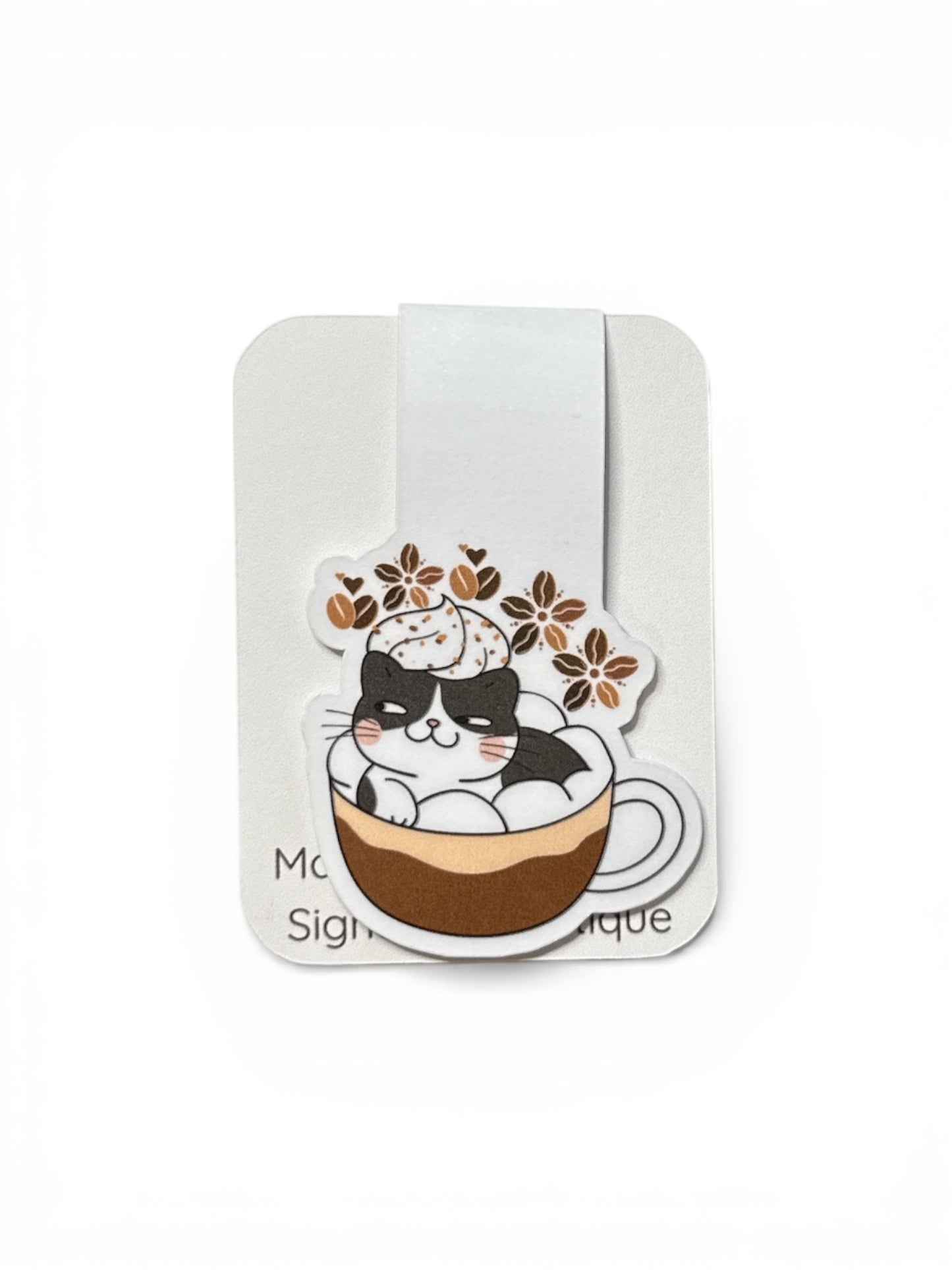 Coffee Cat Die-Cut Magnetic Bookmark – Artistic Page Holder - 1 unit