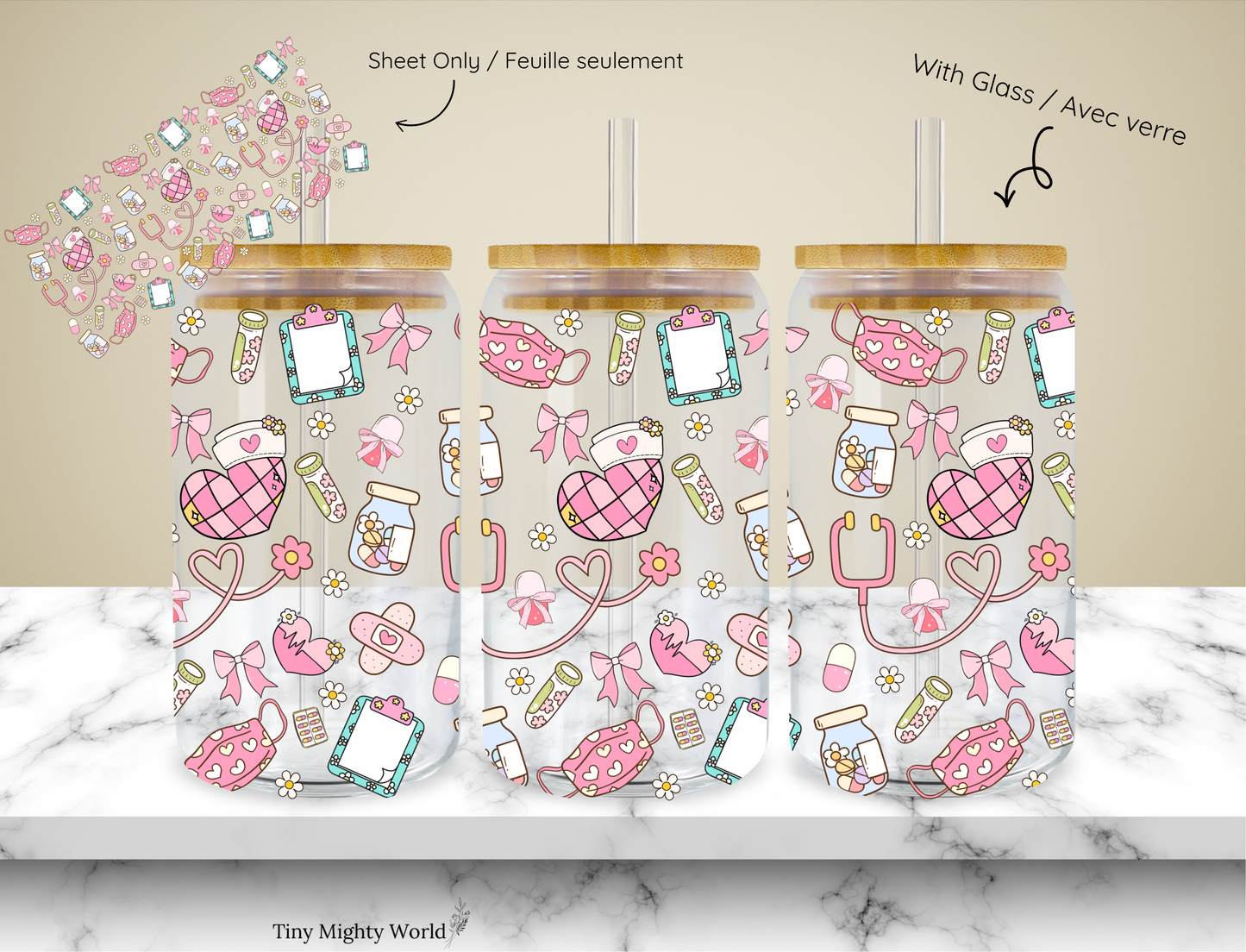 (Copie) (Copie) Décalcomanie UV DTF ou tasse en verre – Option tasse de 16 oz ou feuille de transfert - Bande