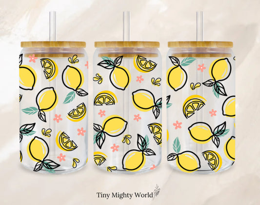 UV DTF Decal or Glass Cup – 16oz Cup or Transfer Sheet Option – Lemon 2