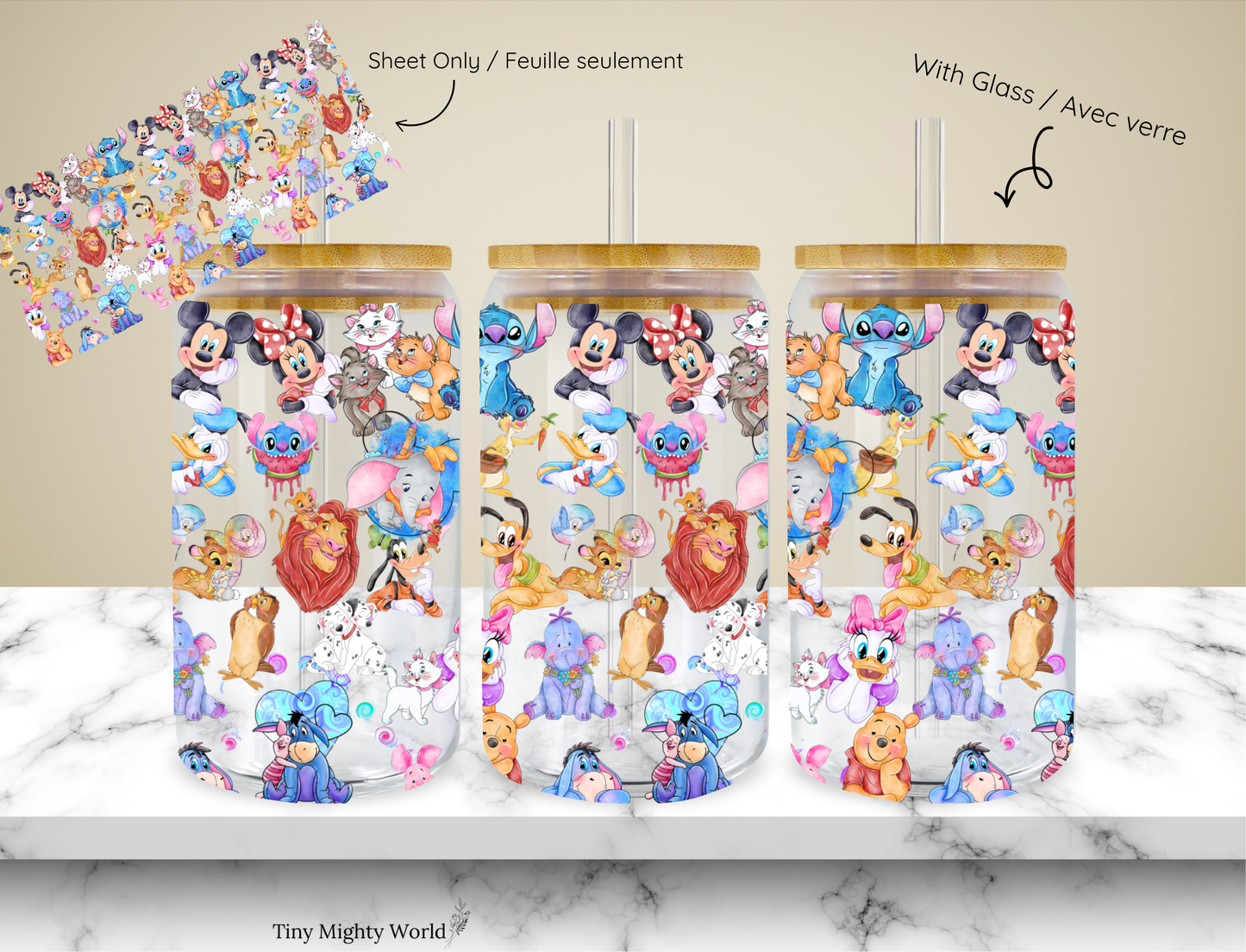 Décalcomanie UV DTF ou verre à gobelet – Option de gobelet de 16 oz ou de feuille de transfert – Mélange de dessins animés féeriques esthétiques et féminins