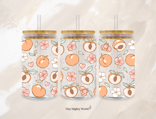 UV DTF Decal or Glass Cup – 16oz Cup or Transfer Sheet Option – Flower Peach