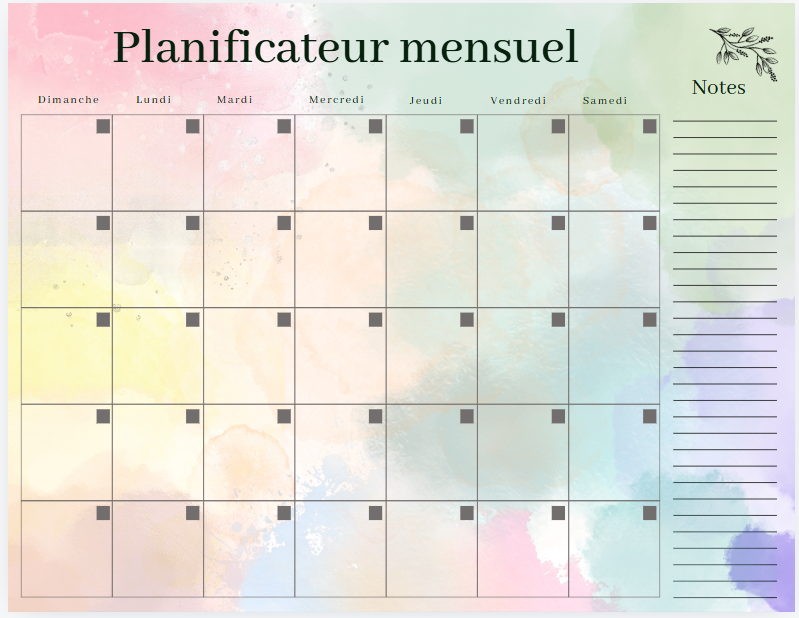 Watercolor Minimalist Monthly Planner PDF