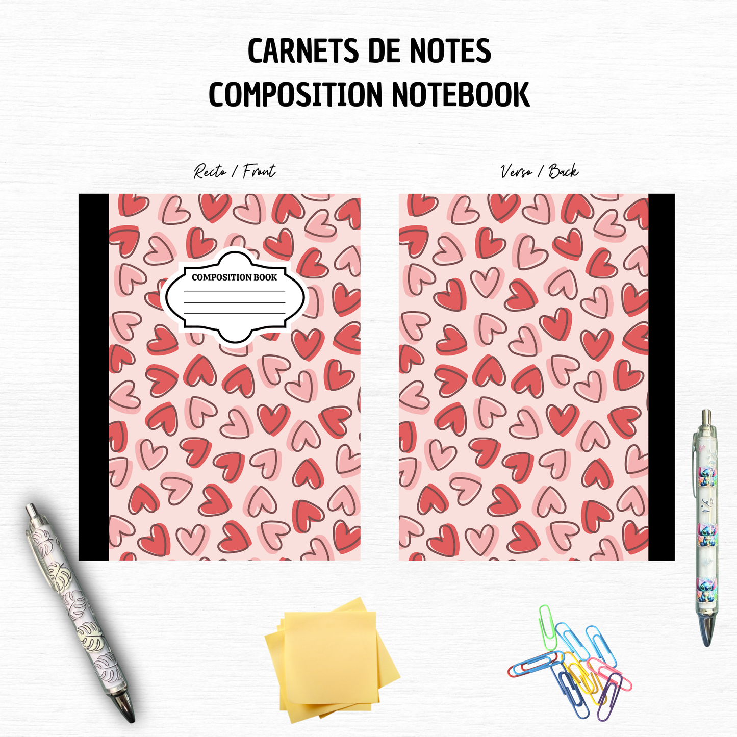 Cœur - Cahier ligné – 7x10 pouces, 100 pages lignées – Papeterie Tendance