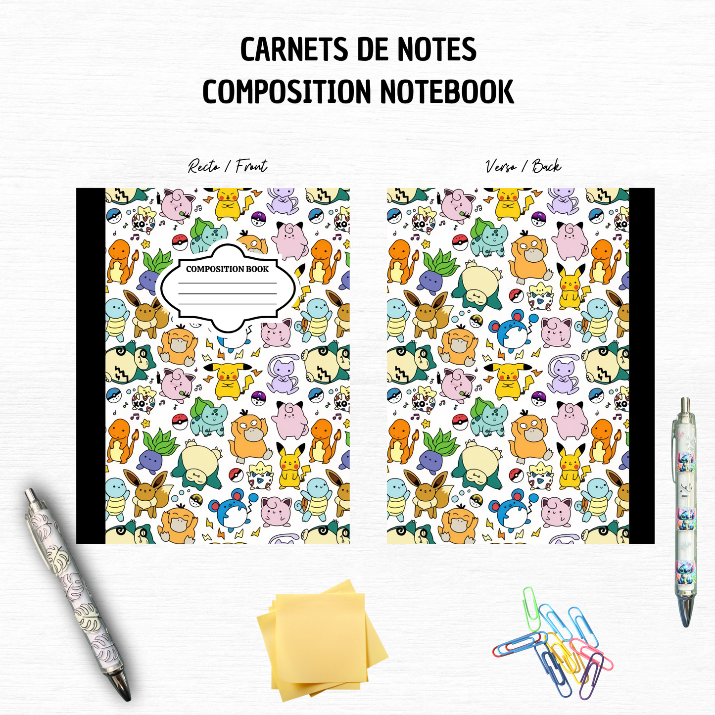 Anime Attrapez-les Tous - Cahier de composition – 17,78 x 25,4 cm, 100 pages lignées – Papeterie tendance