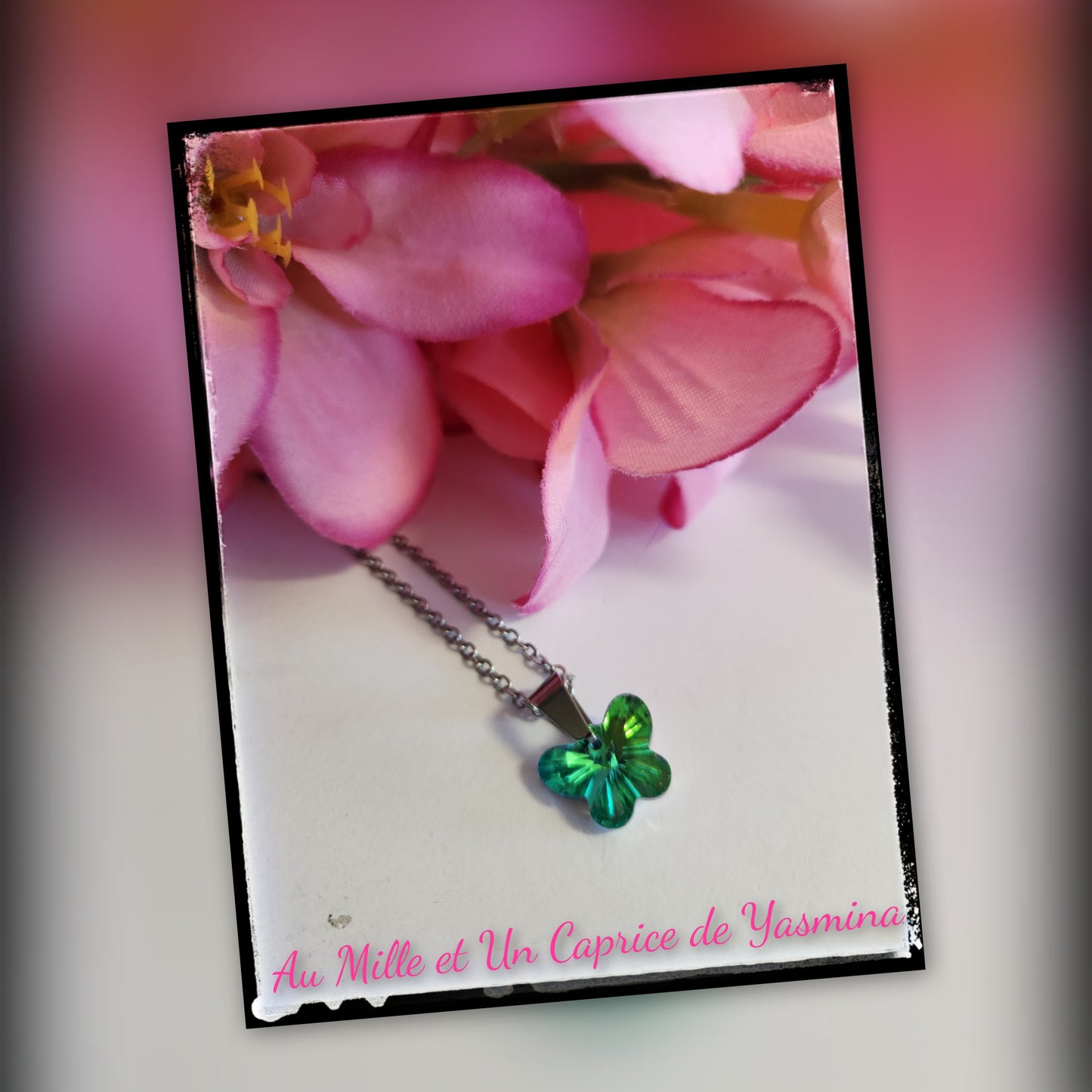 Papillon vert - Collier minimaliste délicat - Acier inoxydable - Cadeau intemporel