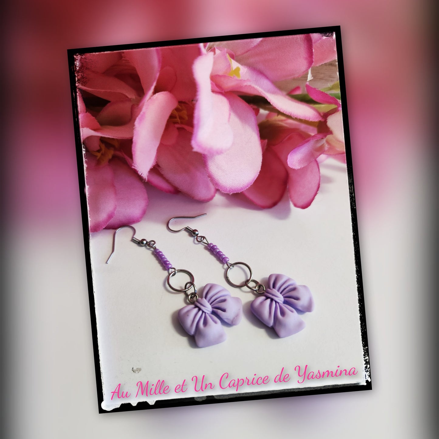 Boucles d'oreilles • Ruban violet