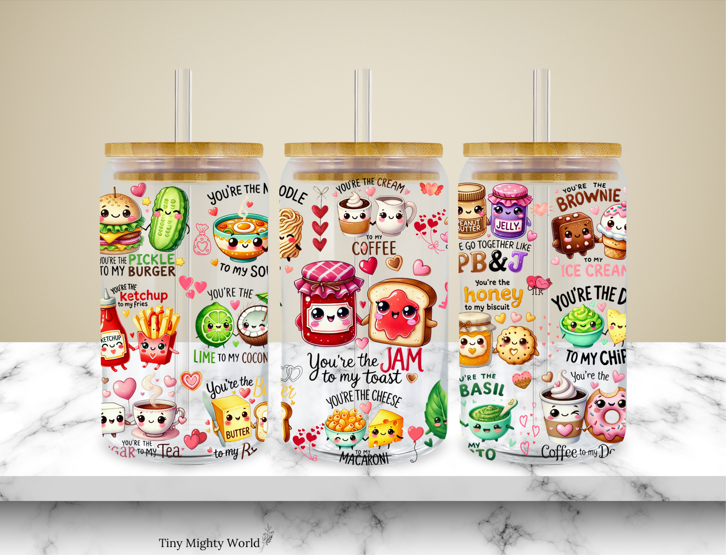 UV DTF Decal or Glass Cup – 16oz Cup or Transfer Sheet Option - Food Lines Cheesy