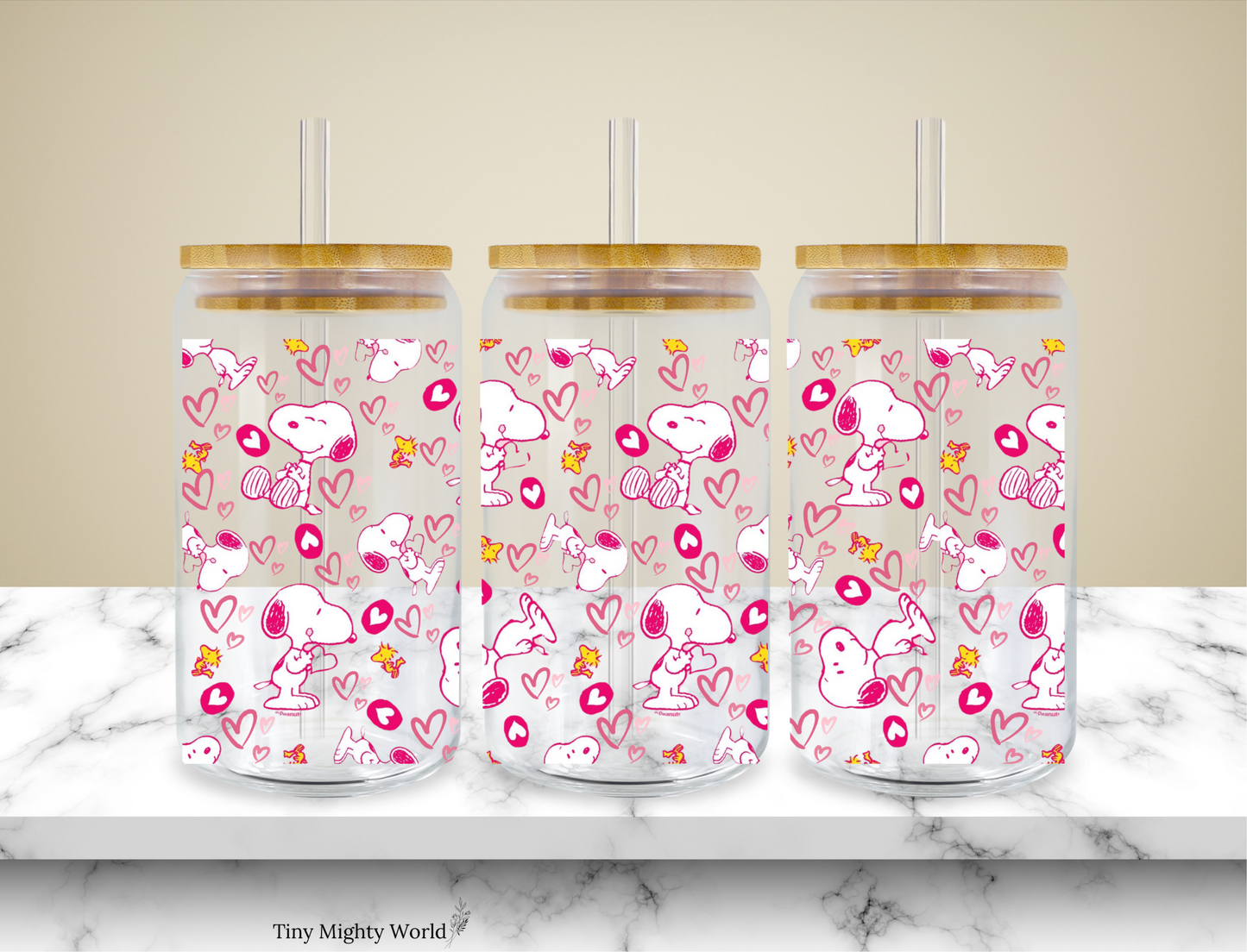 UV DTF Decal or Glass Cup – 16oz Cup or Transfer Sheet Option - Dog Heart Pink