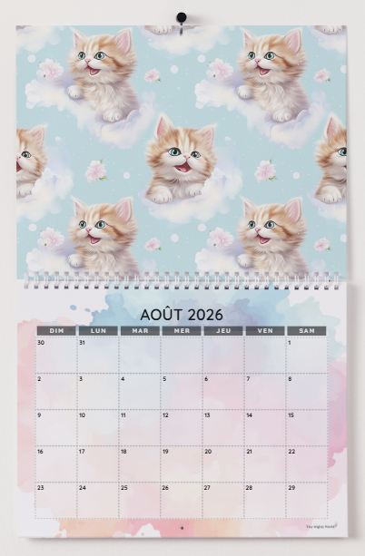 Cat/ chat/ Calendrier mural 2026 / 2026 Wall Calendar