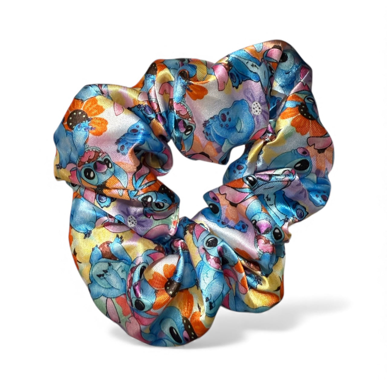 Chouchou de Noël en satin et coton imprimé « Fleurs extra-terrestres bleues » – Doux, Brillant et Festif 🎀 - Chouchou