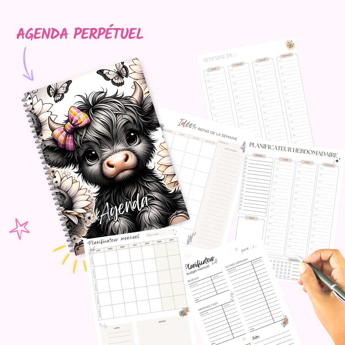 Dark - Highland Cow Sunflower - Agenda / Planner 2027 - undated