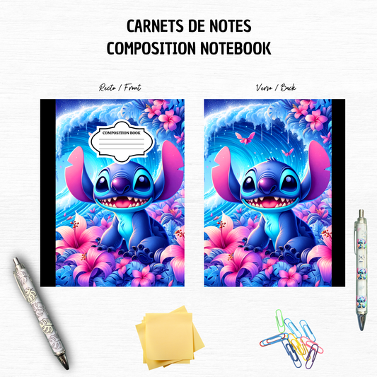 Blue Alien Flowers Wave - Composition Notebook – 7x10 inches, 100 Lined Pages – Trendy Stationery