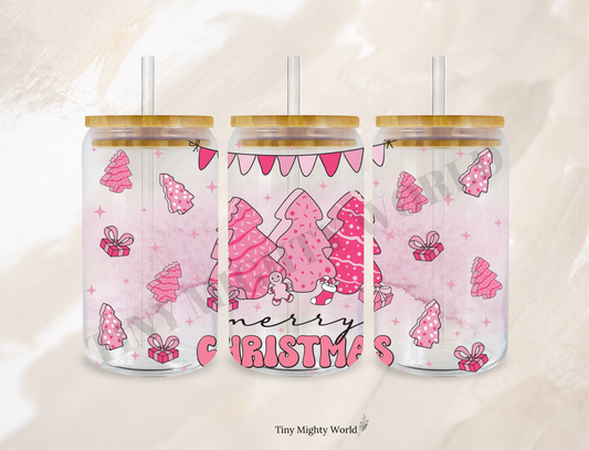 UVDTF TRANSFER CUP WRAP - RTS - Pink Tree Christmas