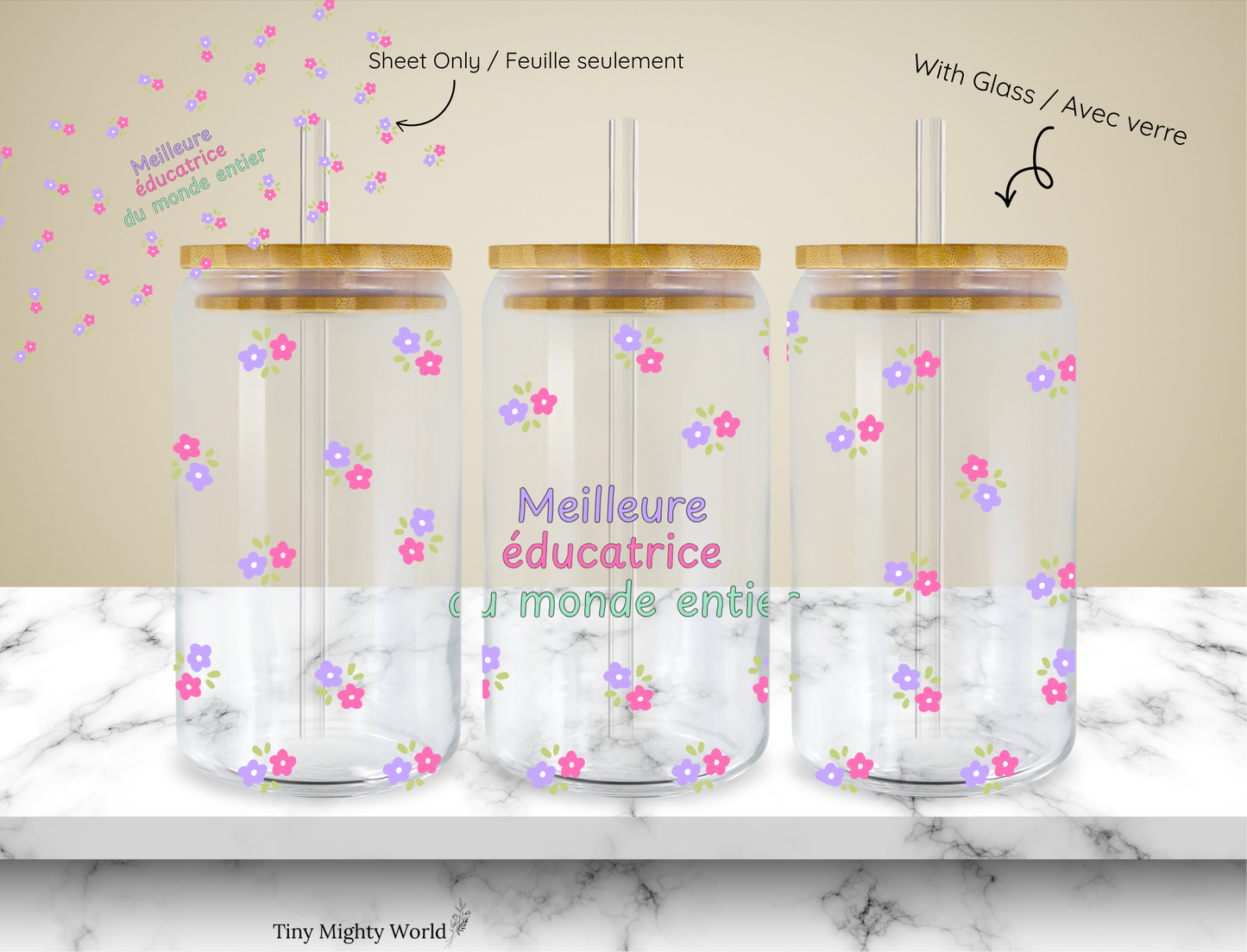 UV DTF Decal or Glass Cup – 16oz Cup or Transfer Sheet Option - Meilleure Éducatrice du Monde Entier Collection 2026