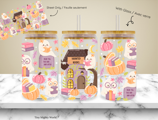 UV DTF Decal or Glass Cup – 16oz Cup or Transfer Sheet Option - Ghost Book Pumpkin Collection 2026