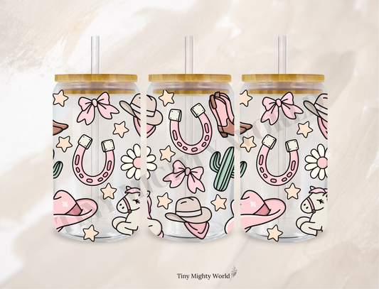 UV DTF Decal or Glass Cup – 16oz Cup or Transfer Sheet Option – Pink Country girl Vibe