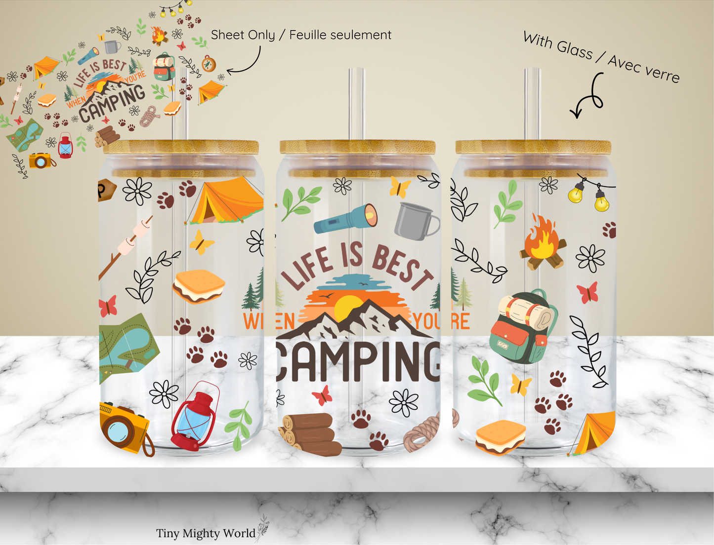 UV DTF Decal or Glass Cup – 16oz Cup or Transfer Sheet Option - Life is Best At The Camping Collection 2026
