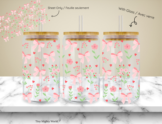 UV DTF Decal or Glass Cup – 16oz Cup or Transfer Sheet Option -Flower & Bows Collection 2026
