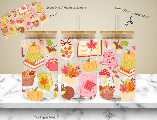UV DTF Decal or Glass Cup – 16oz Cup or Transfer Sheet Option –  Cozy Autumn Reading