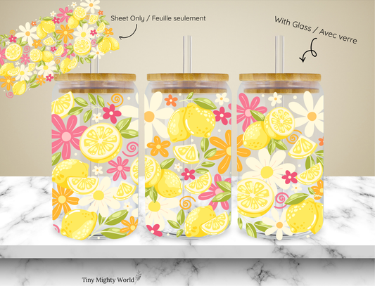 UV DTF Decal or Glass Cup – 16oz Cup or Transfer Sheet Option - Lemonade Flowers Collection 2026