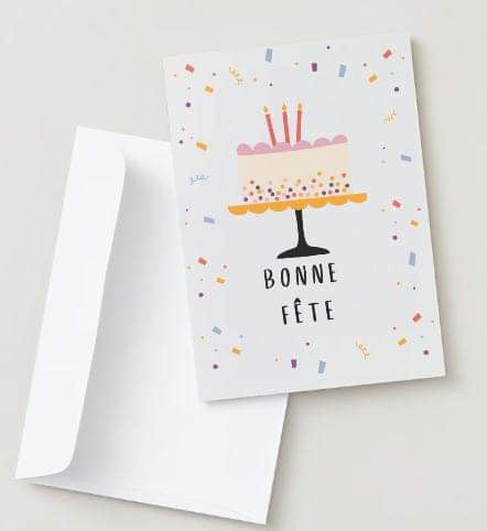 Wishing Card Bonne Fête Gâteau Confetti