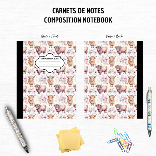 Highland Cow Composition Notebook – 7x10 inches, 100 Lined Pages – Trendy Stationery