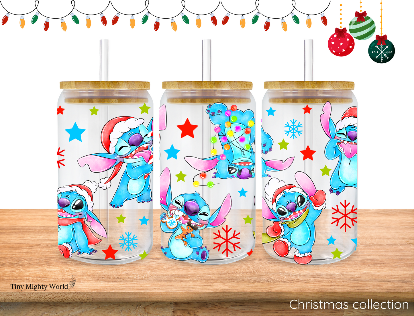 UV DTF Decal or Glass Cup – 16oz Cup or Transfer Sheet Option -  Christmas Blue Alien Snow