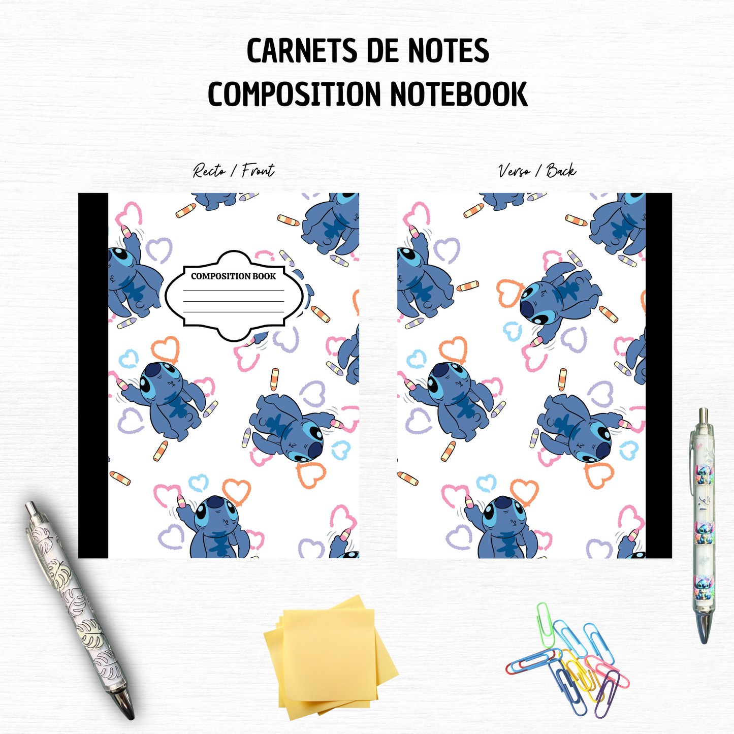 Blue Alien Color Pen Heart Composition Notebook – 7x10 inches, 100 Lined Pages – Trendy Stationery