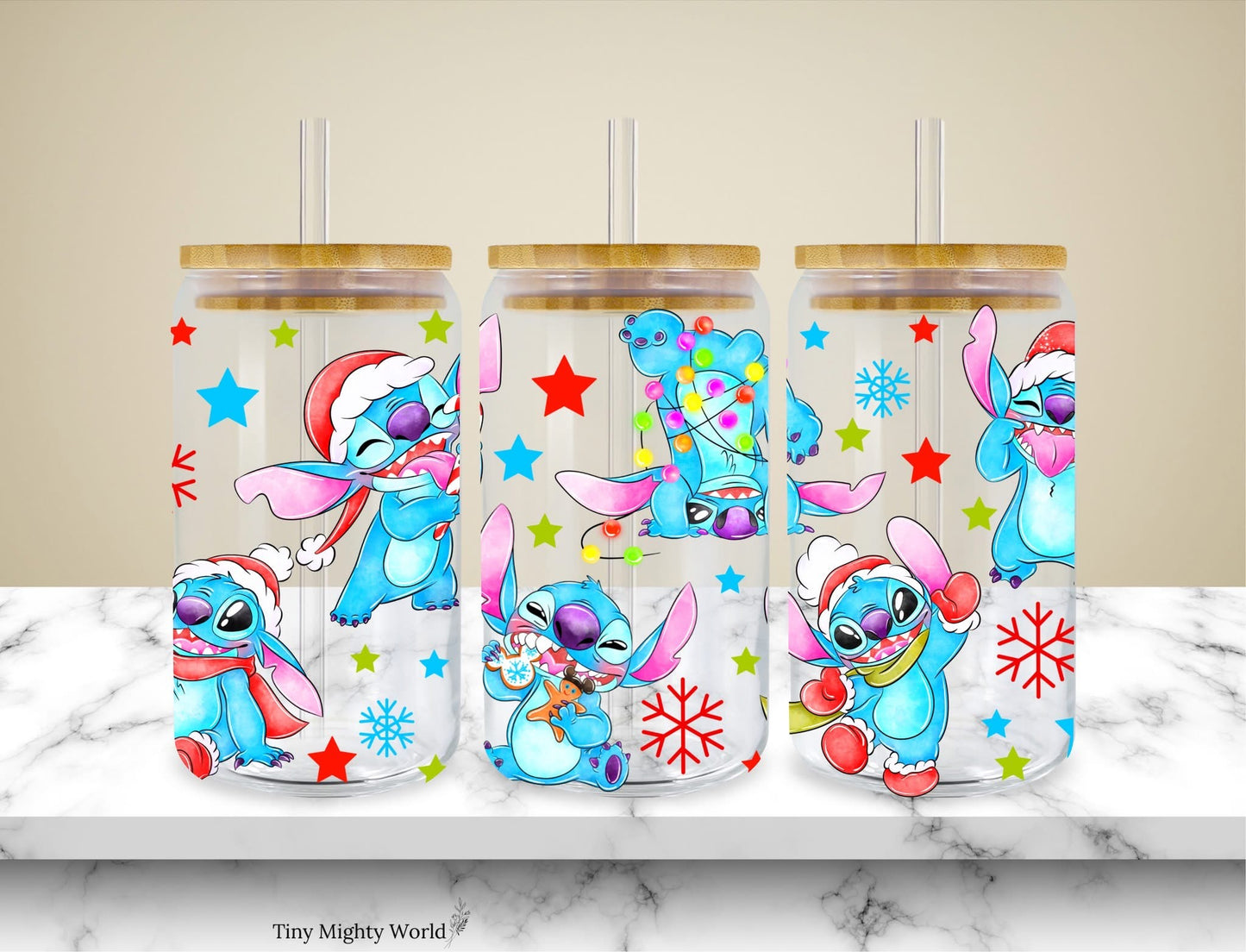 UV DTF Decal or Glass Cup – 16oz Cup or Transfer Sheet Option -  Christmas Blue Alien Snow