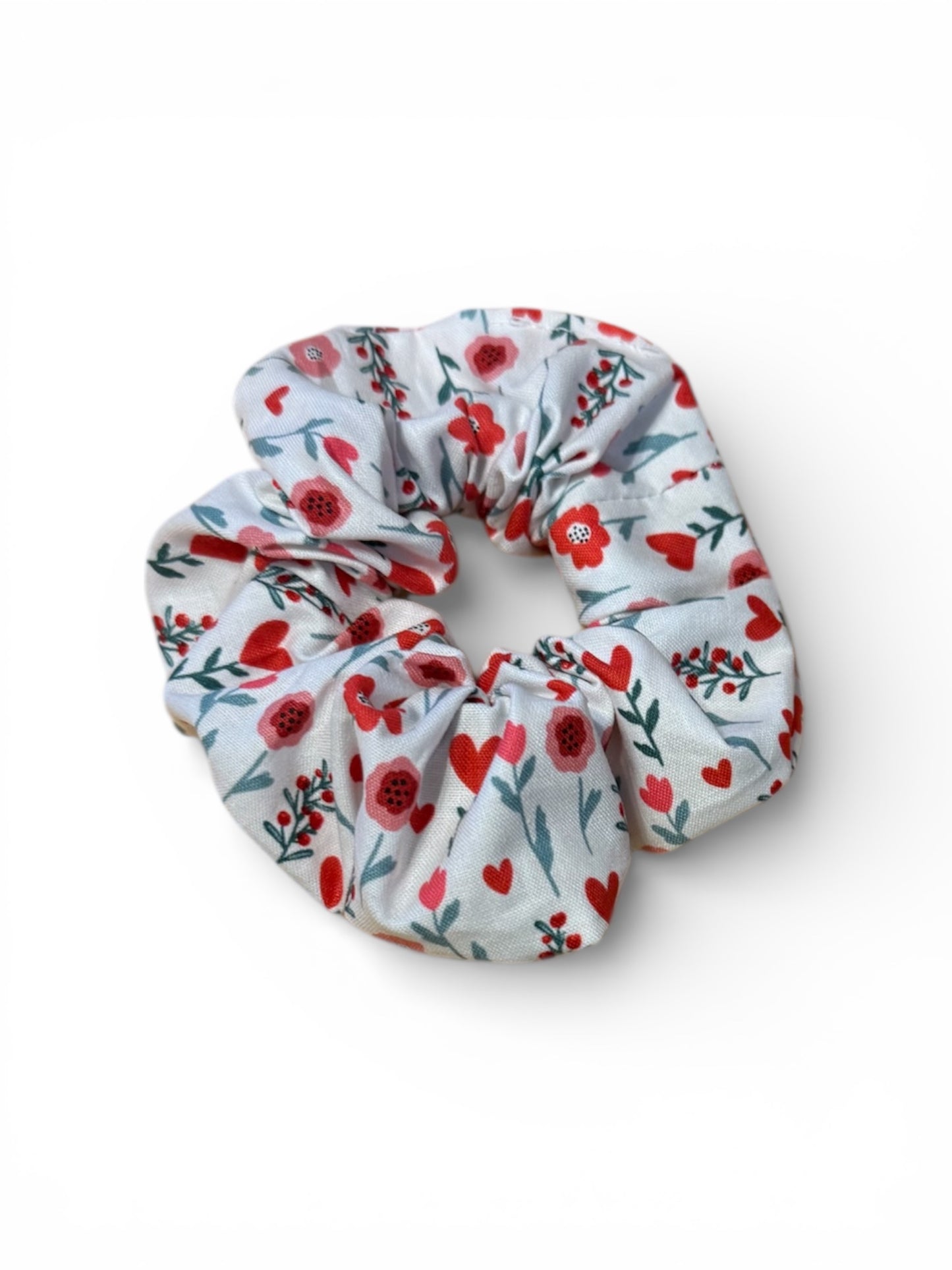 Chouchou Cœur Fleur Rouge Rose – Tissu Coton – Doux et Adorable 🎀