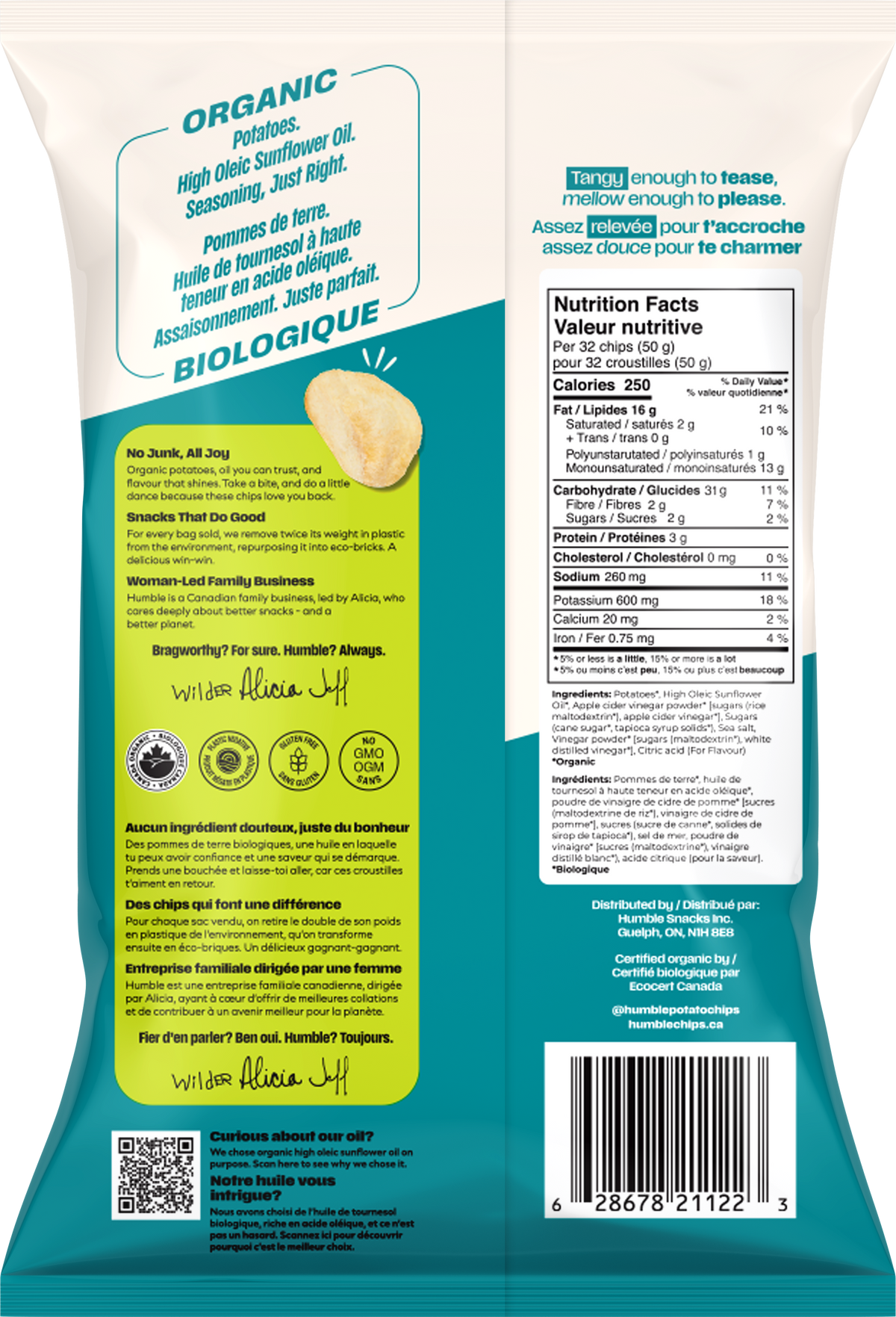 Chips de pomme de terre biologiques au sel et au vinaigre 135 g