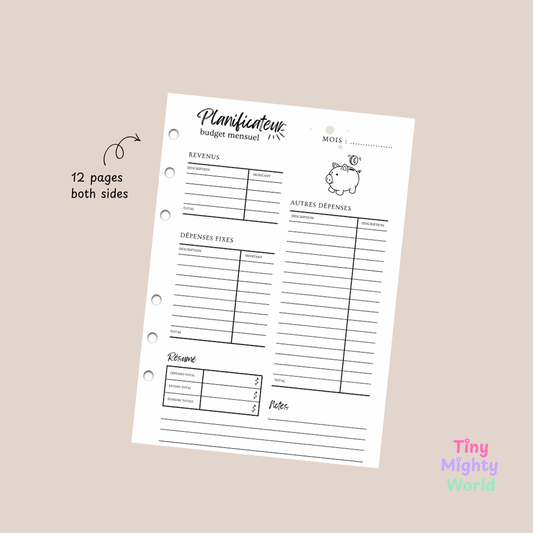 Monthly Budget Planner Insert | A5 6-Ring Budget Binder Refill - French